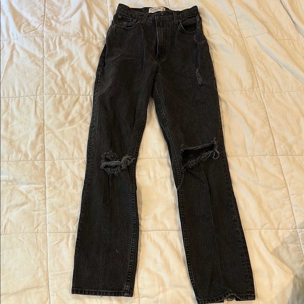 Abercrombie & Fitch Black Distressed Straight Jeans